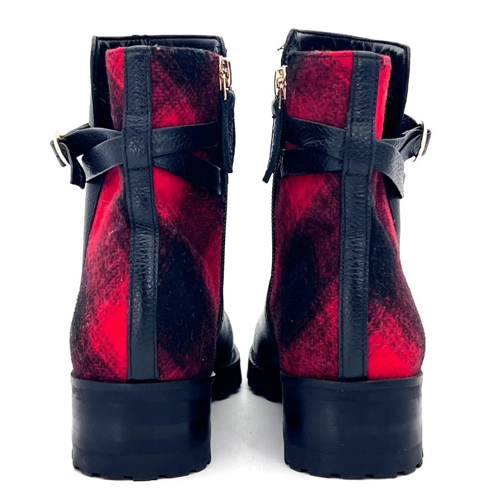 Talbots Black Leather Ankle Boots Womens Size 5M Red Plaid Accent Zip & Buckle - Picture 8 of 14